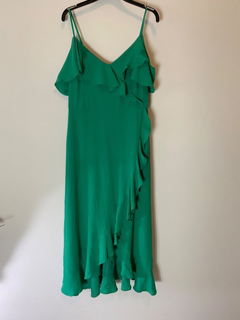 London Times Emerald Green Ruffle Slip Dress